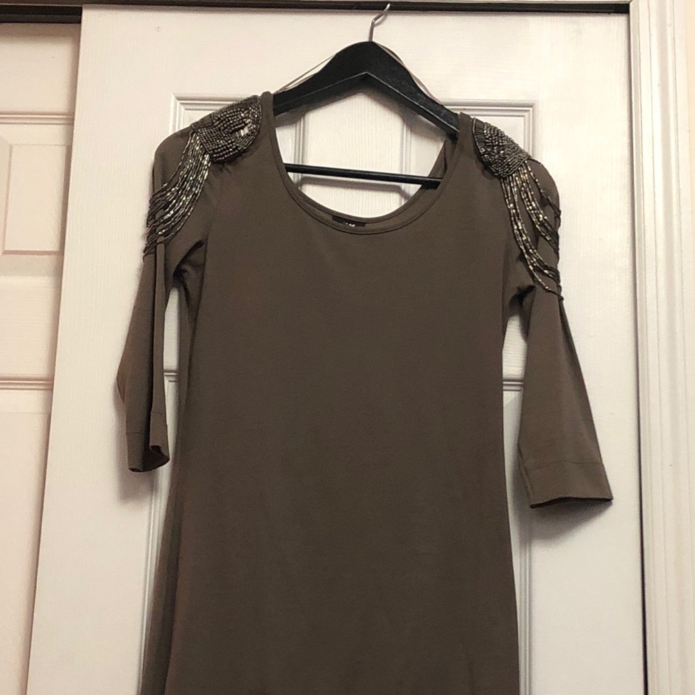 H&M JERSEY COTTON EMBELLISHED SHOULDER DRESS